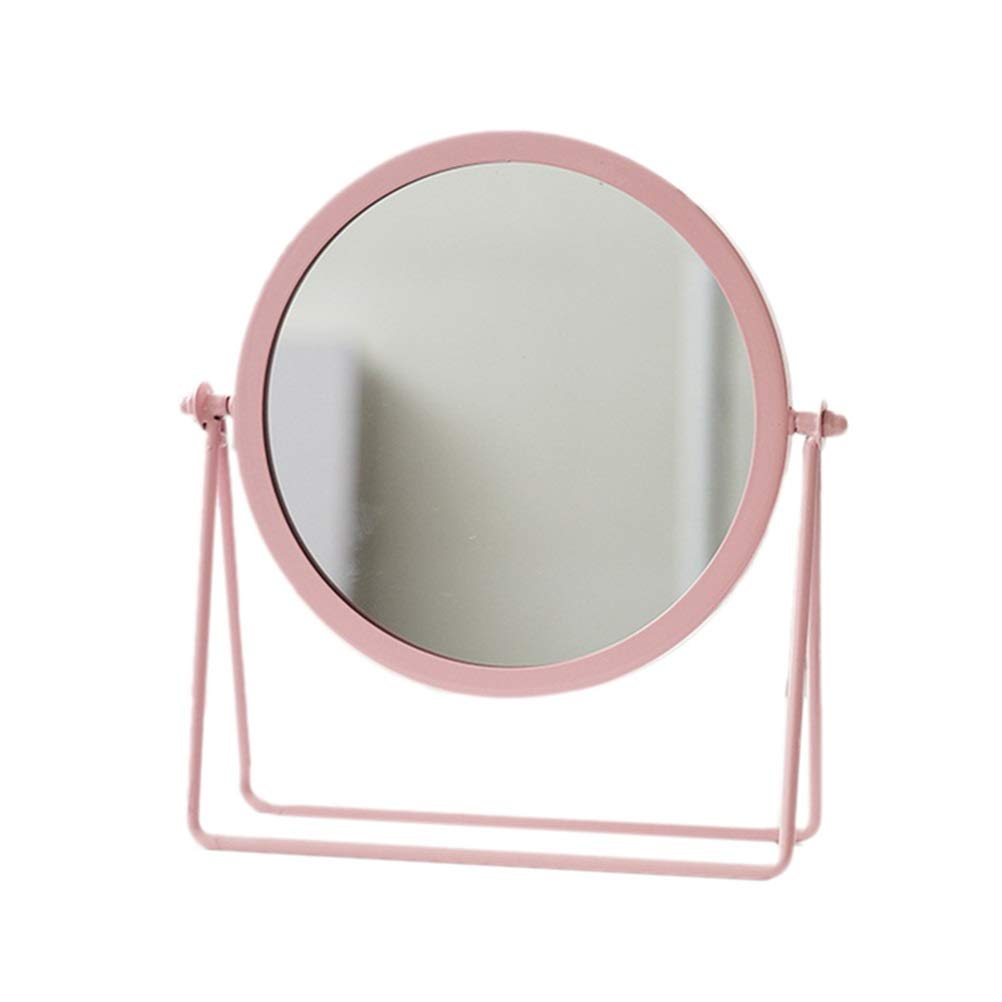 FLYIODFCXV Cosmetic mirror, Metal Decorative Mirror Lady Desktop Makeup 360℃ Round Shape Vanity Backlit Mirrors(Pink)