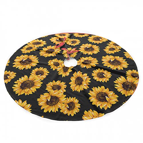 CZHEZEE Yellow Blooming Sunflower - Christmas Tree Skirt 36Inch Tree Skirt for Holiday Christmas Decorations Xmas Tree Skirt Decorations Skirt for Christmas Decorations Indoor Outdoor