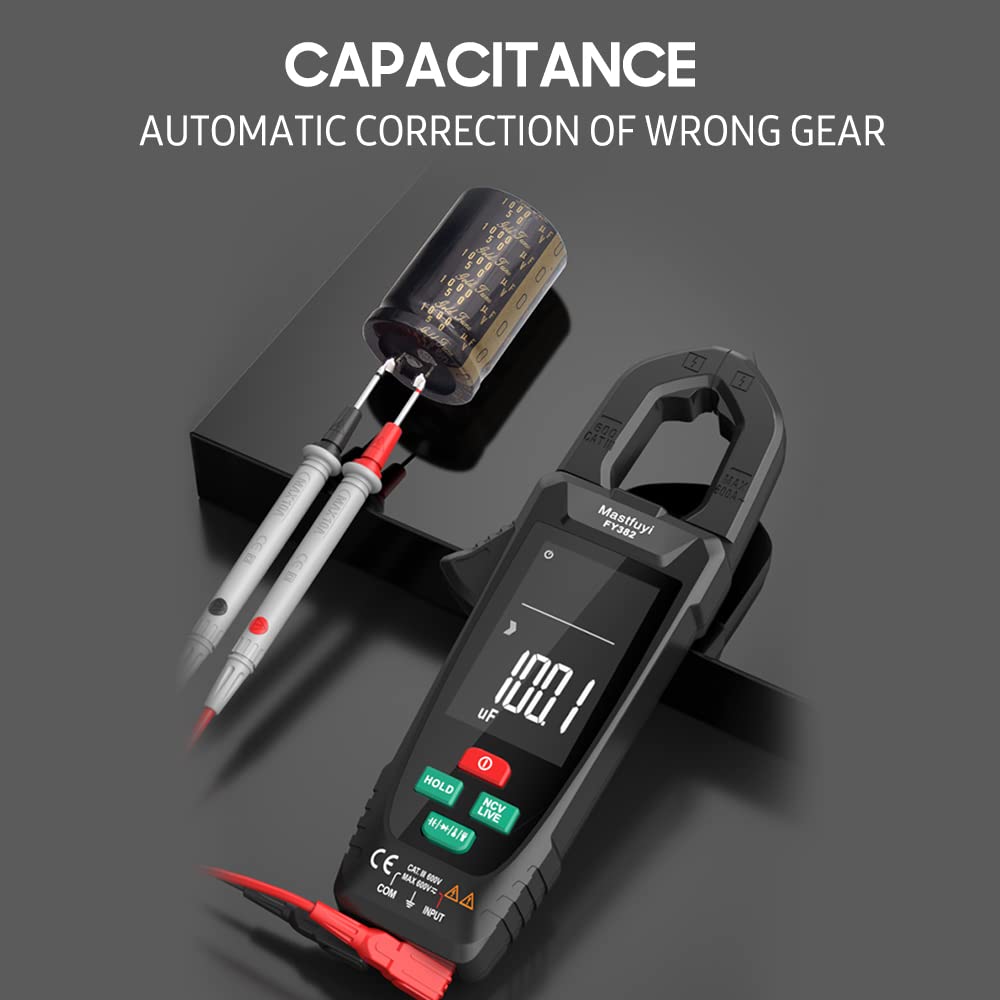 Smart Clamp Meter?FY382 Smart Clamp Meter True RMS 9999 Counts Digital Multimeter Temperature Tester LCD Screen AC DC Voltage AC Current Detector with LED Flashlight Multifunction Voltage