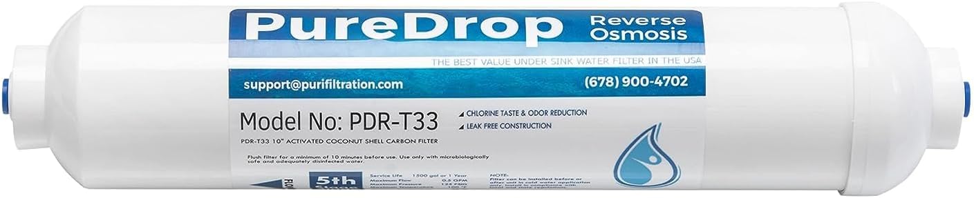 PureDrop PDR-T33 Inline Post Carbon Filter Replacement Cartridge for Reverse Osmosis Water Filter System