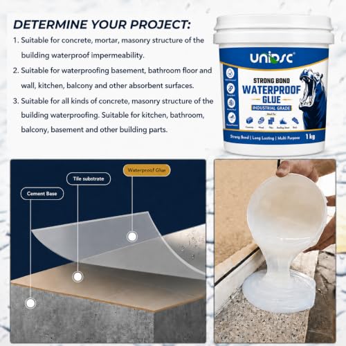 Image of UNIDSC Strong Bond Transparent Waterproof Glue with Brush | Self-Leveling Formula | Dries Crystal Clear with Brush-Mark-Free Glossy Finish | Sealant for Roof, Wall Cracks, Bathroom & Tiles | 1 KG