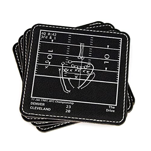 Greatest Denver Vintage Set Plays: Leatherette Coasters (Set of 4) | Iconic Denver Football Moments | Unique Gift for Sports Fans
