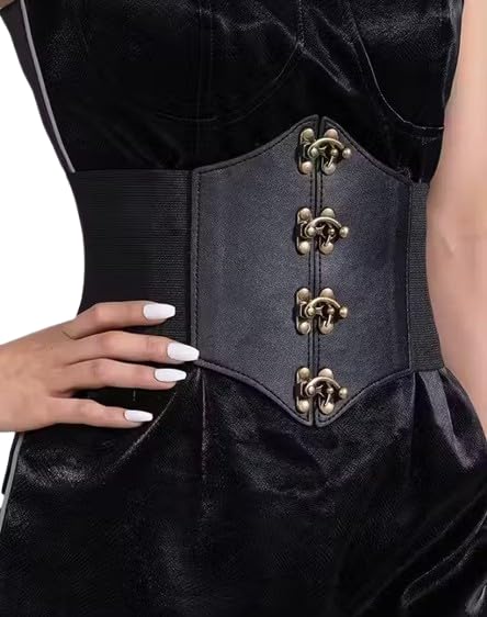 shine style Women's Lace Up Cinch Wide Elastic Tied Leather Corset Belt for Dress-picture-38