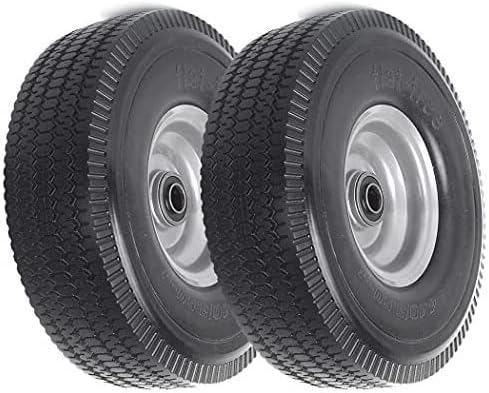 (2-Pack) 2.50-4” Solid PU Run-Flat Tire Wheel Assemblies - 8” Flat Free Tubeless Tires and Wheels for Utility Equipment - 5/8” Axle Bore Hole, 2 1/4” Offset Hub, and Double-Sealed Ball Bearings