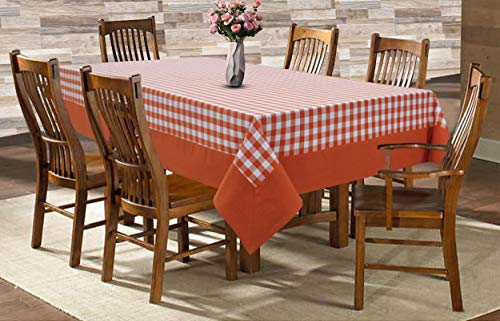 Image of AIRWILL Cotton Checkered Pattern 6 Seater Table Cloth Pack of 1 pc (Orange)