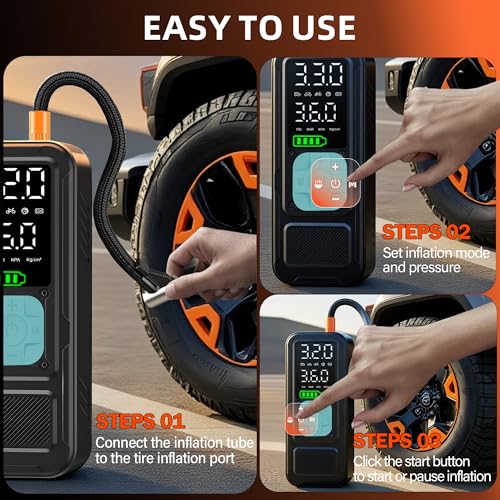 Image of Y34 Tire Inflator Portable Air Compressor,4X Faster Inflation,10000mAh Cordless /12V DC 150PSI Air Pump for Car Tires with Digital Pressure Gauge /LED Light for Car,Motorcycle,Bike,Ball