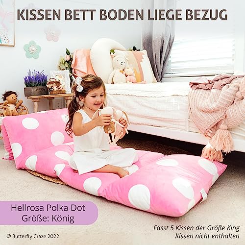 Butterfly Craze Floor Pillow Case, Mattress Bed Lounger Cover, Polka Pink, King Size - Cozy Seating Solution for Kids & Adults, Recliner Cushion, Perfect for Reading, TV Time (Pillow Not Included)