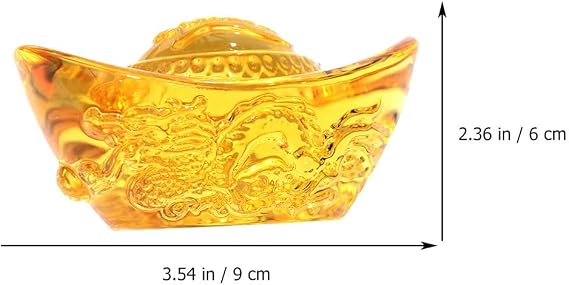 Garneck 9cm Crystal Golden Ingot Wealth Ingot Feng Shui Ingot Yuan Bao Desktop Ornament Simulation Gold