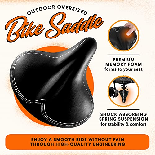 Bikeroo Oversized Comfort Bike Seat Most Comfortable Replacement Bicycle Saddle - Universal Fit for Exercise Bike and Outdoor Bikes Suspension Wide Soft Padded Bike Saddle for Women and Men