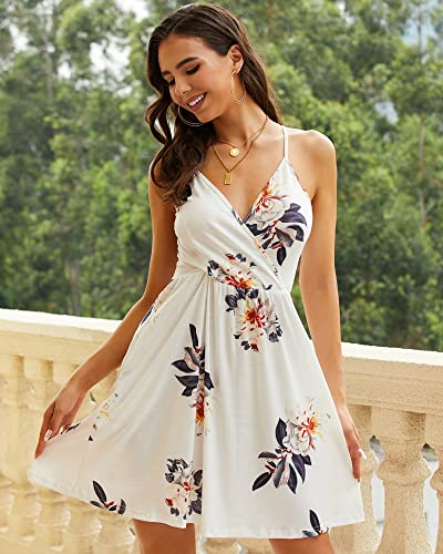Image of Newshows Women's Summer Dress 2025 Spaghetti Strap Sleeveless V Neck Casual Swing Sundress with Pockets