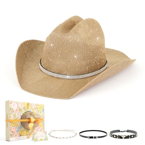 Image of Sequin Cowboy Hat for Men & Women - Sparkly Cowgirl Hat with Thread Detail, Stylish Cowboy Hat for Parties