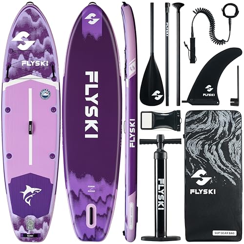 Flyski 11'x34 Ultra Wide Paddle Board, Inflatable Paddle Board&420lb Capacity for All Skill, Inflatable Paddle Board for Adults, Yoga/Family/Fishing Paddle Board, Anti-Slip Deck, US Fin, Pump,100L Bag