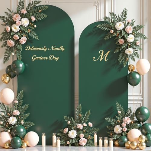 Image of Hunter Green Arch Backdrop Cover Set of 2 Spandex 7.2 and 6ft Arch Covers Stretchy Backdrop Birthday Party Arch Stand Covers for Baby Shower Wedding Bridal Shower Banquet Photo Background Decorations