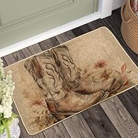 Cowboy Boots Doormat, Beige Cowboy Boots Door Mat for Outdoor & Indoor Entrance Rustic Decor, Non-Slip Absorbent Front Doormat, Easy Clean