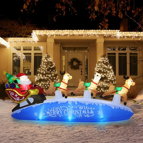 Aufblasbarer Weihnachtsmann Mit Rentier-Schlitten – 3 M Lang, Mit LED, Für Innen & Außen
