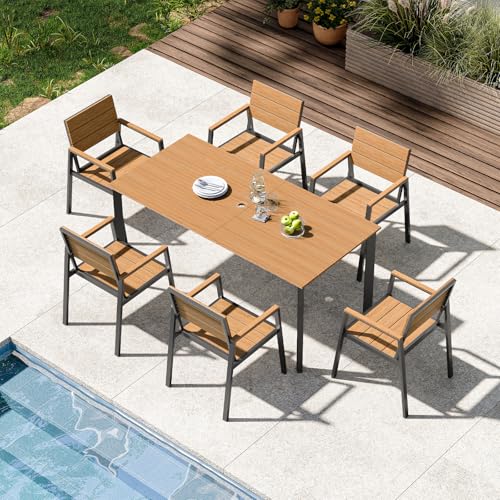 ComfCove Patio Outdoor Dining Set for 6, Aluminum 7 Piece HDPE Outdoor Table and Chairs Set with...