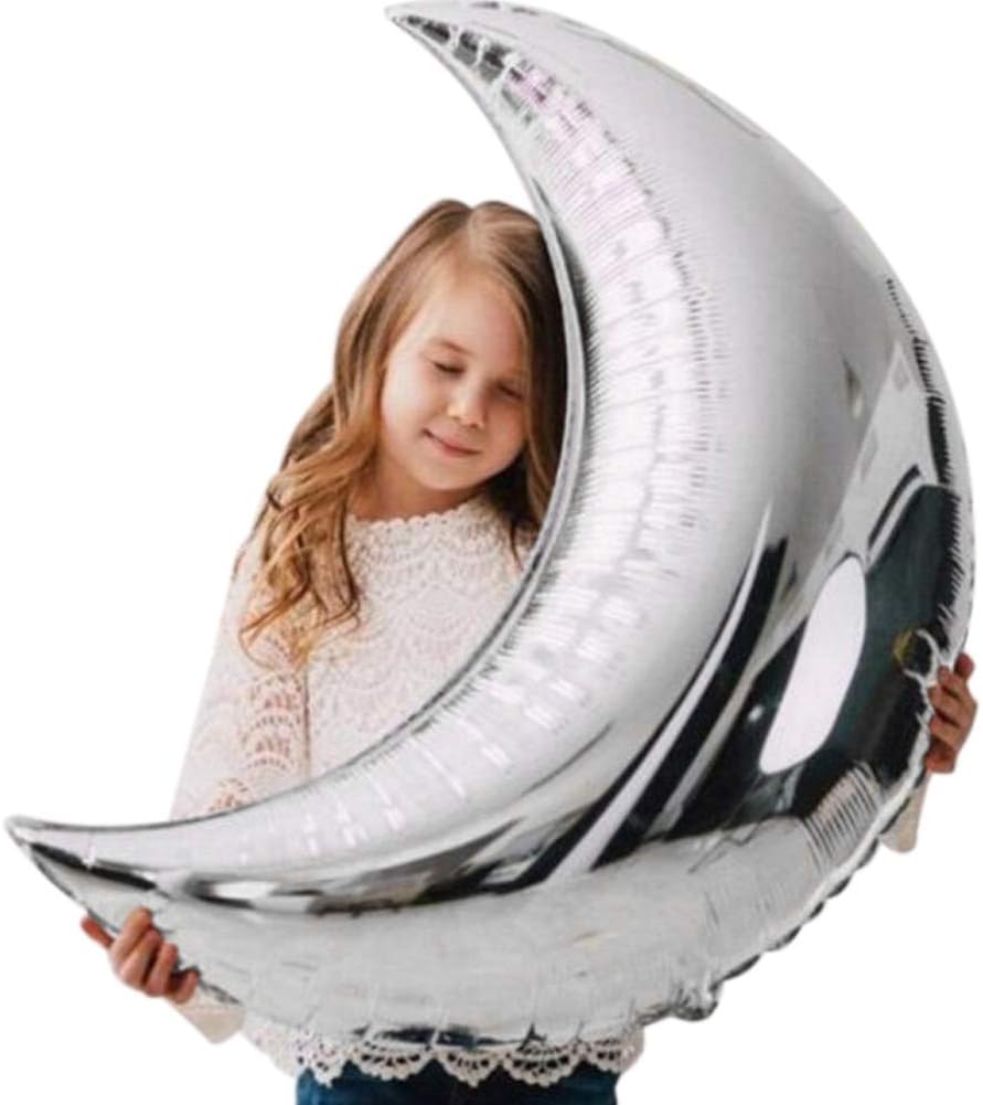 DelightBox 6 Pcs 36" Silver Large Moon Balloons Foil Balloons Mylar Balloons for Birthday&Wedding Party Decoration