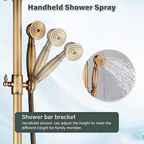 Neierthodore Ottone Antico Bagno Doccia Rubinetto Sistema Set 8 Pollici Soffione Doccia A Pioggia Palmare Spray 2 Manopole Di Miscelazione - 6