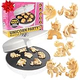 Unicorn Mini Waffle Maker- Creates 7 Different 3D Animal Shaped Waffles in Minutes- A Fun Cool Magical Breakfast for Kids, Girls & Adults- Electric Non-Stick Waffler Iron, Pancake Baker w Recipe Guide