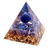 [GOLD STONE] オルゴナイト ピラミッド 置物 天然石 パワーストーン 浄化 アメジスト さざれ ラピスラズリ丸玉入り ステンドグラス風 紫水晶