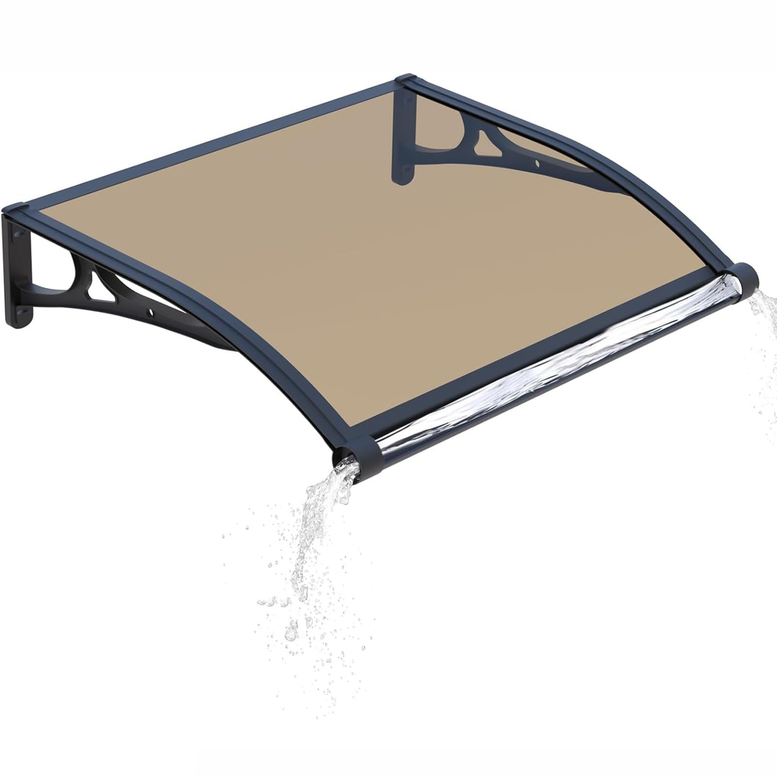 LWJSOCP Aluminum Awning for Doors & Windows - UV & Rain Protection Canopy, Polycarbonate Cover for Patios, Courtyards, Terraces - Brown, 24x48IN/60x120CM