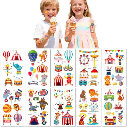 10 Hojas Pegatinas De Tatuajes Temporales Con Temática De Circo Pegatinas De Fiesta De Payasos Divertidas Y Divertidas Pegatinas De Tatuajes Temporales A Prueba De Agua Para Niños
