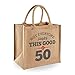 50th Birthday Keepsake Gift Bag Present for Women Novelty Jute Shopping Tote