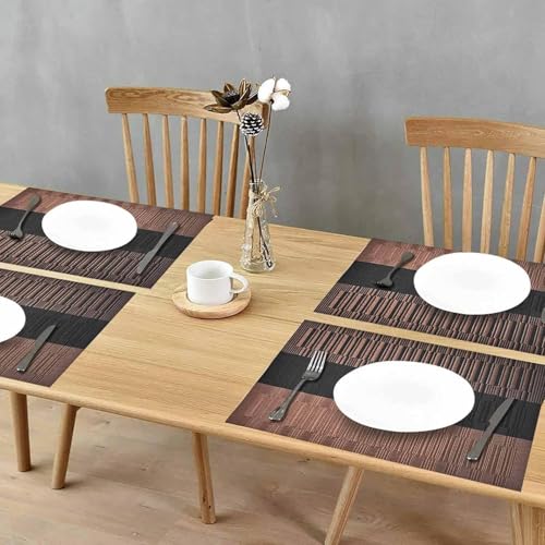 Image of Washable PVC Heat Resistant Colorful Place Mats for Kitchen Dining Table Mates Washable Heat-Resistant for Dining Table (Brown & Black, Pack of 4)
