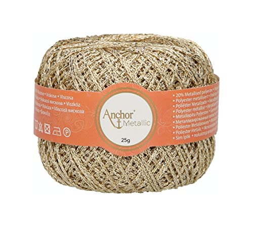 Anchor 4716000-00303 Hilo de ganchillo, 80% viscosa, 20% poliéster metalizado, dorado, 100 m, 100 metros