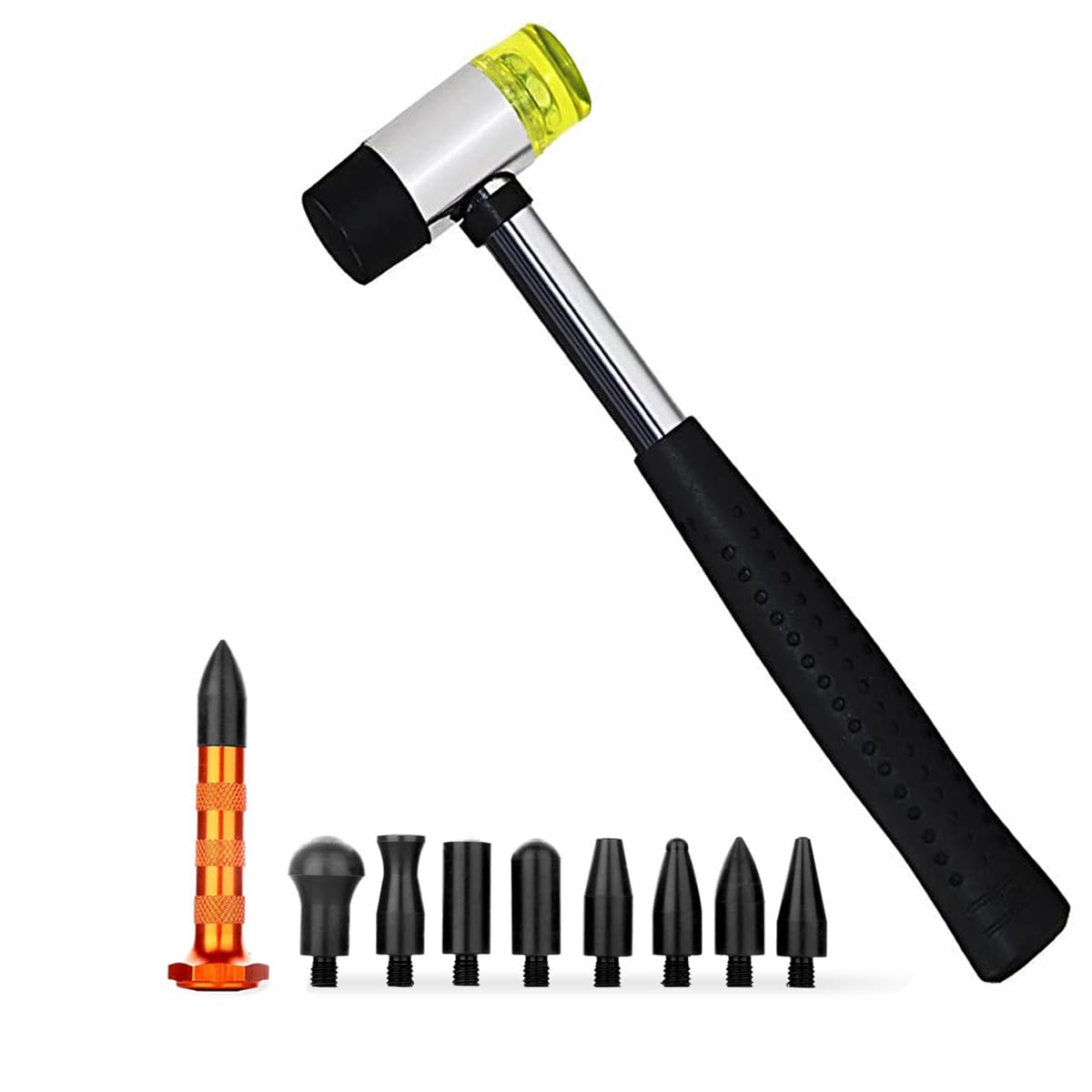 LadyRosian 10-Piece Car Paintless Dent Repair Kit - Rubber Hammer With 9 Shaped Heads For Hail Damage & Dents