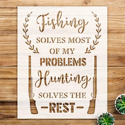Fishing Solves Most Problems Stencil Pattern for Wood Signs and Home Decor, Reusable Mylar Template, Ideal for DIY Crafts and Creative Projects - Size A1 (26.5