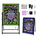 Hosim Standing A-Frame LED Message Writing Board, 32”x 24" Illuminated Erasable Neon Restaurant Menu Sign Board with 8 Colors Markers & 16 Lighting Colors DIY Chalkboard Light Up Sign
