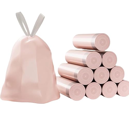 Chereda 100 sacchetti per la spazzatura con coulisse, sacchetti per la spazzatura da 10 litri, in plastica spessa, per bagno, WC, camera da letto e ufficio, sacchetti della spazzatura rosa (200)