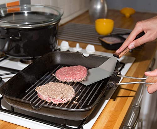 Edelstahl Spatel | Schaber Spachtelwender | Schwerlast Spatel Turner | Edelstahl Grillwender mit Holzgriff für Teppanyaki, Barbecue, Steak, Pizza
