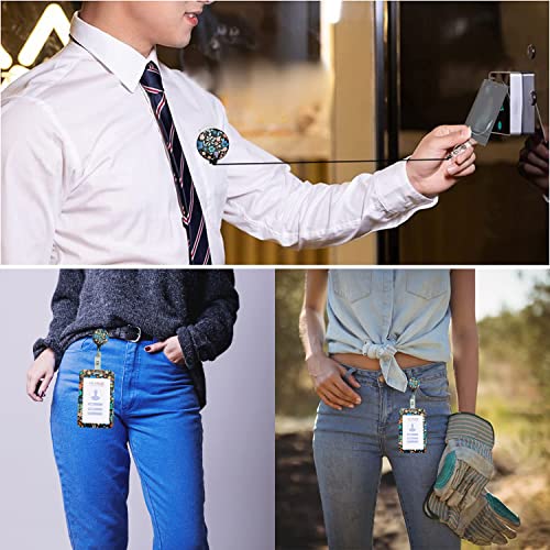 Id Badge Holder With Lanyard, Heavy Duty Retractable Badge Holders With Reel Clip And Vertical Style Floral Id Card Holders For Women (Blue Flower) #TOP3