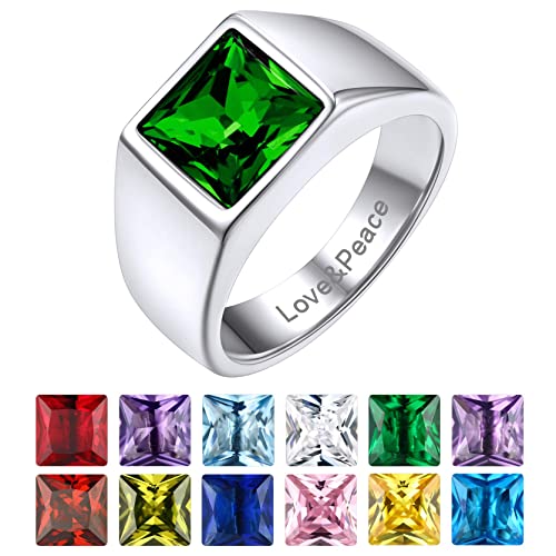 GOLDCHIC JEWELRY Bague Homme Acier Pierre Noir Gravure Petit Anneau Chevaliere Personnaliser Zircon Inoxydable Bagues Garcon Zirconium Bijoux Index Annulaire Auricualire