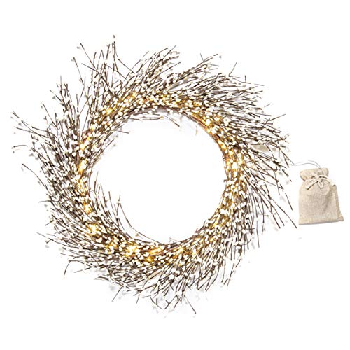 Spring Wreaths For Front Door Summer Wreath, 22 Inch Pip Berry Wreath, 100 Led Lights, White Wreath Battery Operated With Timer, Farmhouse Decor Spring Decorations For Home #TOP25