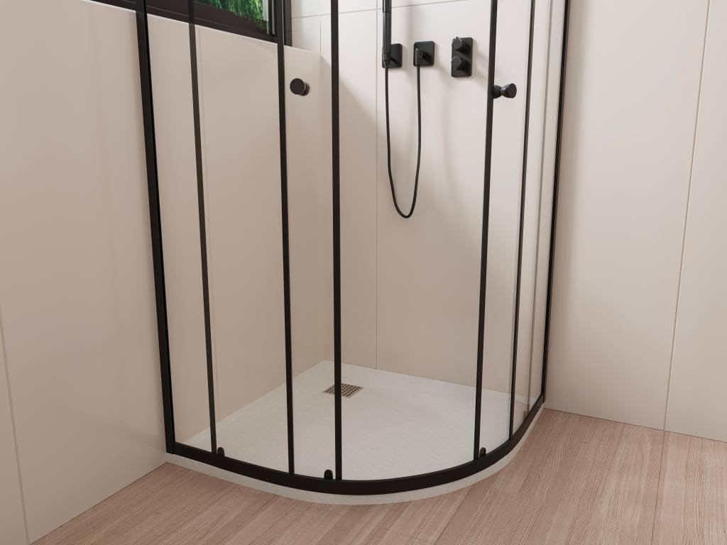 Vente-unique - Receveur de douche extra plat à poser ou à encastrer recoupable en résine SMC en quart de cercle - Blanc - 90 x 90 cm - SYFORSA