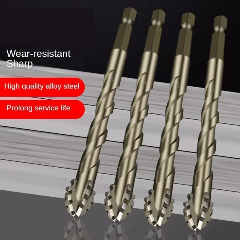 8pcs Hardened Alloy Drill Bit Set 8-Piece 4-Flute Core Design with Sharp Landing Tip for Concrete Brick Ceramic Tile Drilling, Golden
