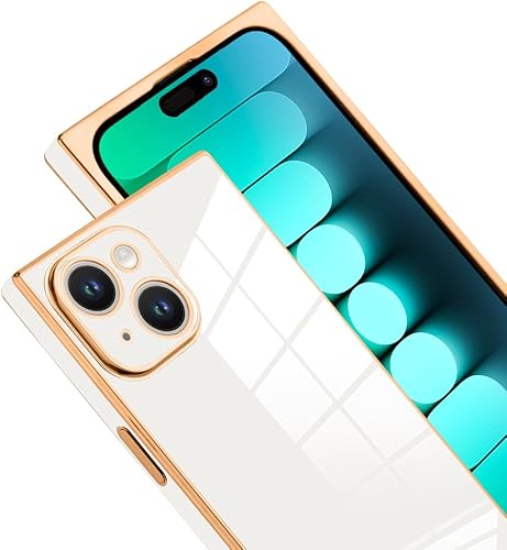 Miniatura 2 de SAKUULO Funda de teléfono para iPhone 15 Plus, bonita funda cuadrada dorada chapada en oro para mujeres y niñas, TPU suave, a prueba de golpes,