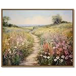 Gardenia Art Framed Flowers Path Art Prints Colorful Wildflower Field Wall Art Nature Spring Landscape Canvas Painting Vintage Floral Botanical Aesthetics Picture Farmhouse Home Wall Decor, 8x10 Inch