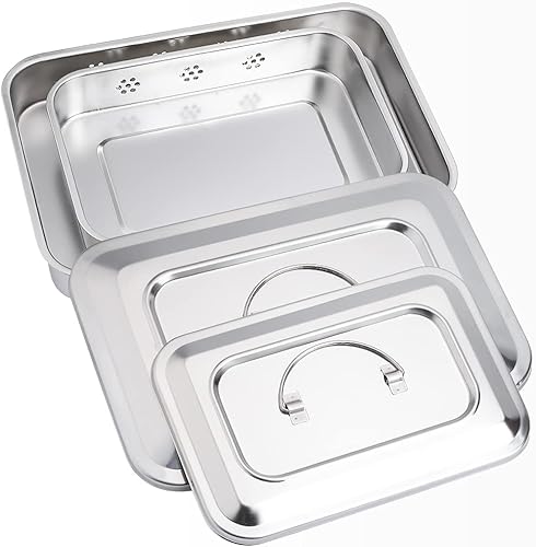 Miniatura 10 de Bandeja quirúrgica de acero inoxidable 201, bandeja profesional para instrumentos dentales, plato de desinfección médica con tapa y empuñadura