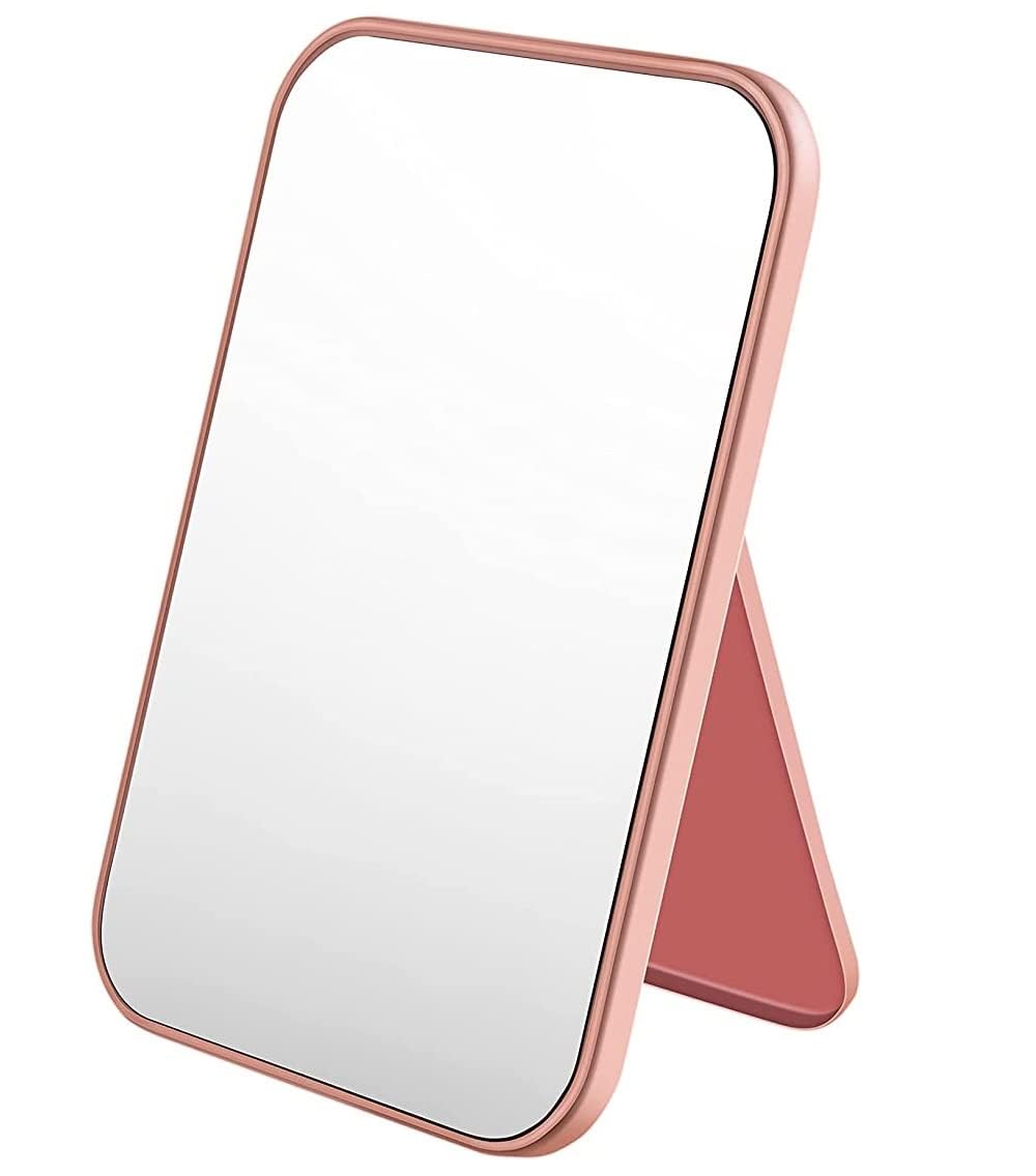 Clovis Makeup Mirror Rectangular Vanity Mirror with Folding Bracket Table Desk Mirror with Stand for Girl Women Desktop Simple Dressing Mirror (Light Pink)-picture-12