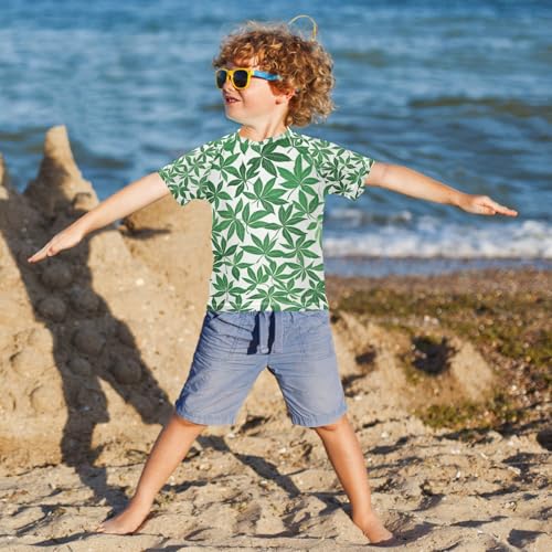 Kids Swimsuit Green Leaf Plant Sunscreen T-Shirts Swimwear Sets UPF 50+4