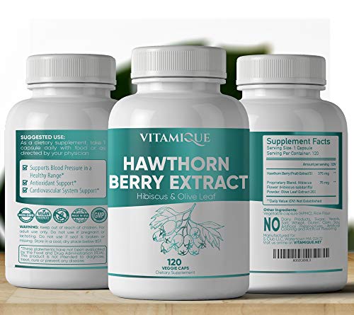 Hawthorn Berry Extract Hibiscus Olive Leaf Blend 450Mg Per Serving, Heart Health High Blood Pressure Support Supplement Powerful Antioxidant,120 Veg Caps 4 Month Supply, Hawthorne Berry Capsules Vegan #TOP6