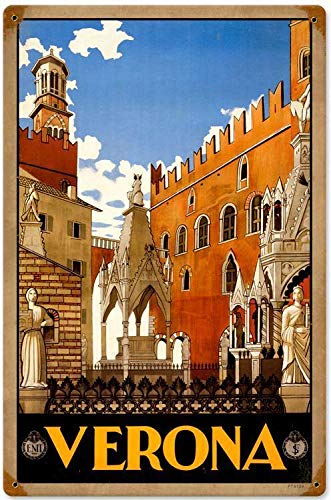 Biopracess Retro Vintage Verona Italy Metal Sign Italian Tourism Advertising Travel Decor Poster Metal Sign Poster Sign 8x12 inch