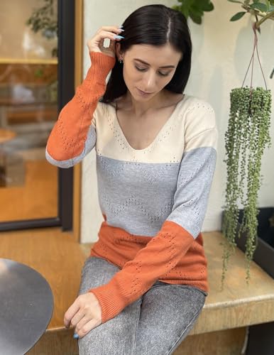 Image of Zeagoo Womens Sweaters Fall Trendy Casual Long Sleeve Shirt Lightweight V Neck Off Shoulder Crochet Pullover Top Outfit