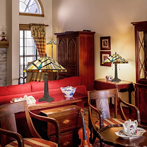 Capulina Tiffany Table Lamp 2-Light 16" Wide Cream Amber Mission Style Stained Glass Desk Lamp For Bedrooms Living Room Study Office #TOP3