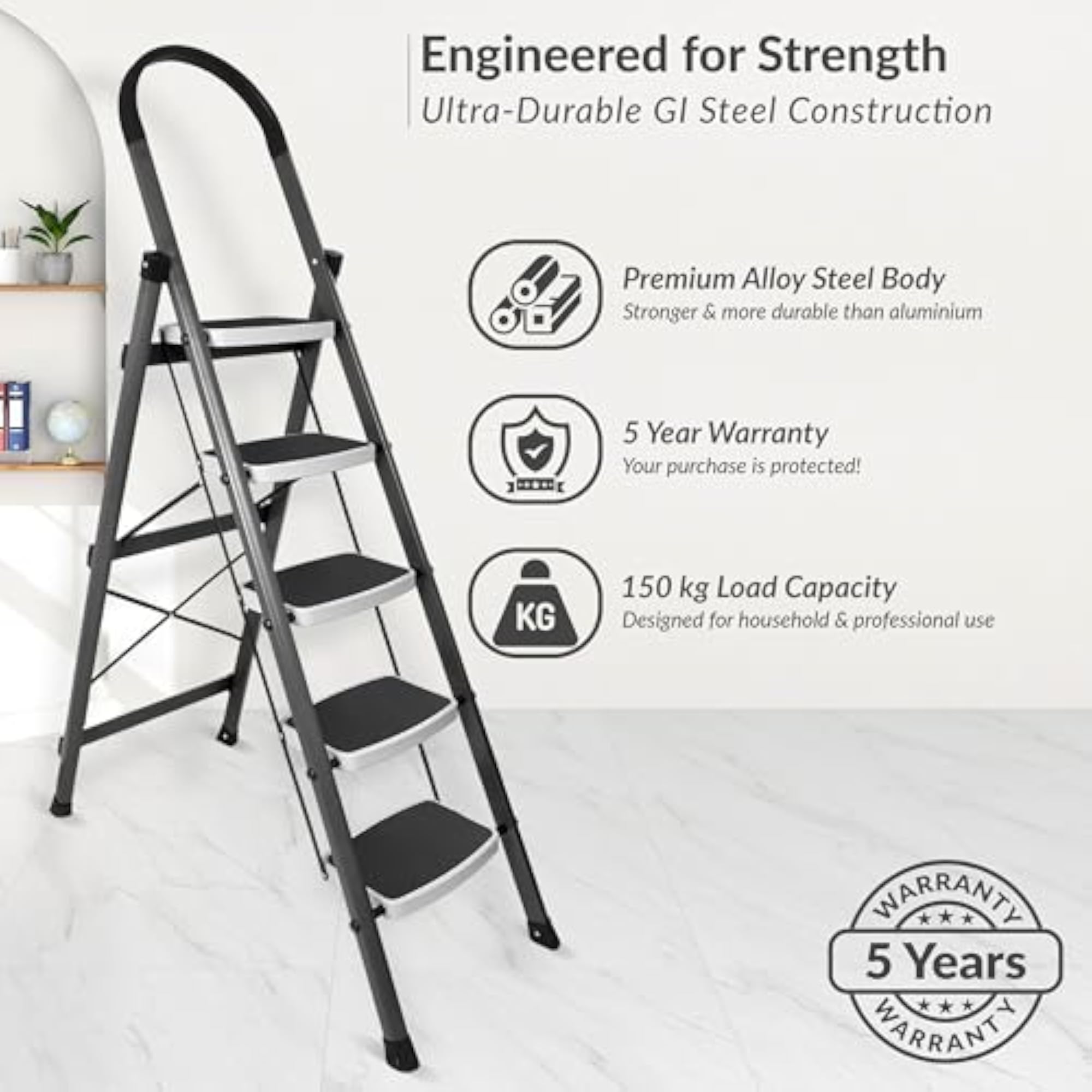 Steel 5 Step Ladder, Anti Skid