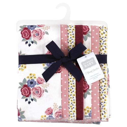 Image of Hudson Baby Unisex Baby Cotton Poly Flannel Burp Cloths, Blush Navy Floral 7-Pack, One Size